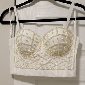 White Pearl Bralette Crop Top